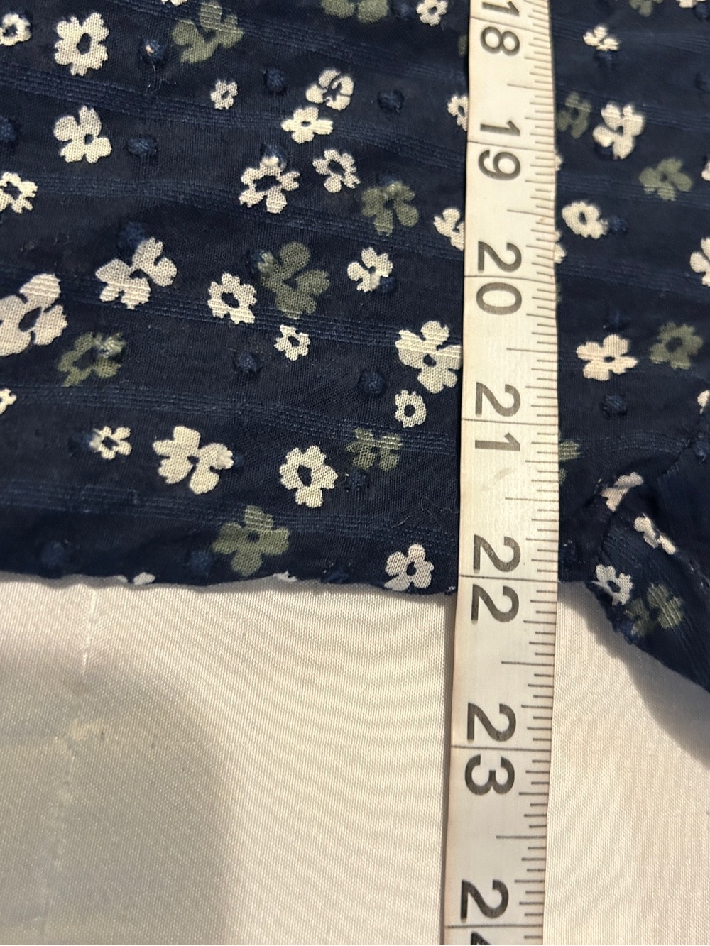 LOFT Womens Large Navy Blue Ditsy Floral Clip Dot Long Sleeve Blouse Top Cotton - Picture 11 of 12